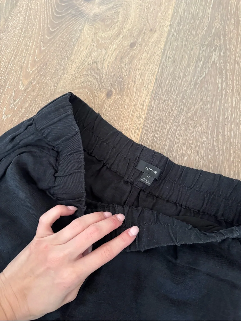 Black Elastic Waist Casual Linen Pants